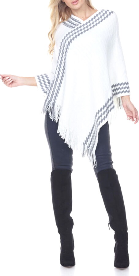 White Mark Fashion Women’s Knitted Diamond Print Poncho