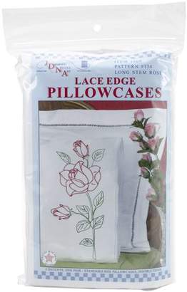Jack Dempsey Long Stem Rose Stamped Pillowcases With White Lace Edge