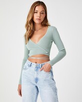 Thumbnail for your product : Supre Women's Green Cropped tops - Davina Wrap Knit Top - Size L at The Iconic