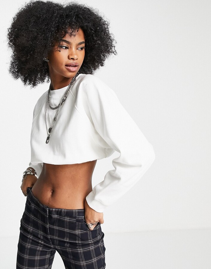 Topshop cropped elastic sweat in white - ShopStyle