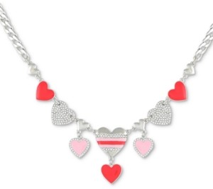 GUESS Silver-Tone Pink Heart Crystal 