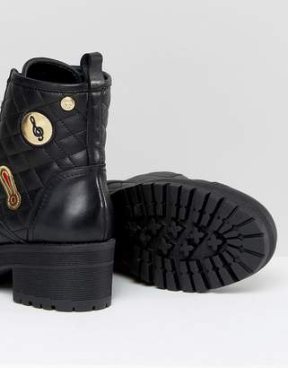 Love Moschino Quilted Hardware Lace Up Boots