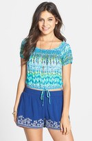 Thumbnail for your product : Love Squared Print Smocked Neck Crop Top (Juniors) (Online Only)