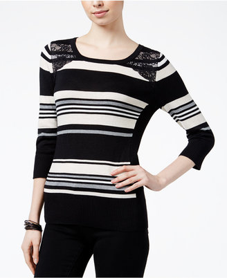 Amy Byer BCX Juniors' Striped Lace-Panel Sweater