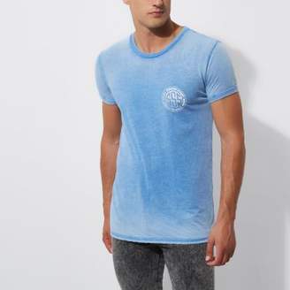River Island Mens Blue 'Stanton' print crew neck T-shirt