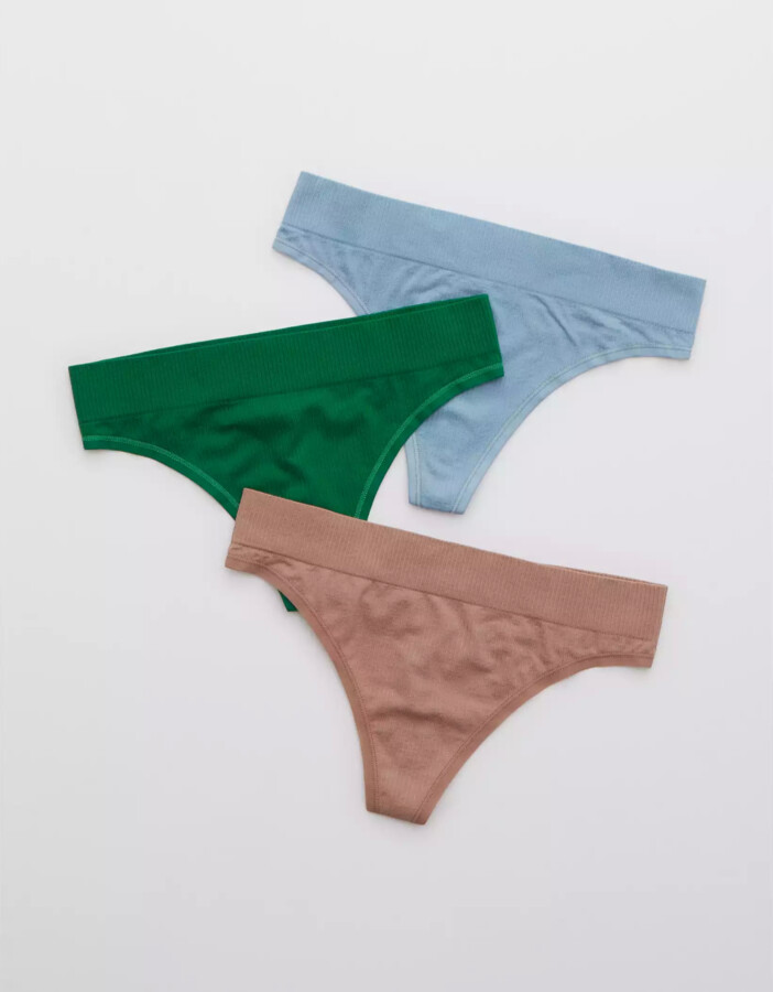 aerie Ribbed Seamless Thong Underwear 3Pack ShopStyle