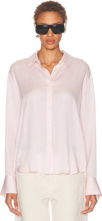 SRG Odette Silk Button Down Shirt in BlushWhite