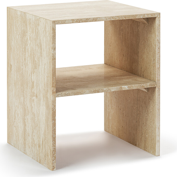 Eternity Modern Campo Minimalist White Travertine End Table With Shelf