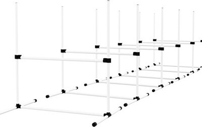 Hokku Designs Dog Agility Course Equipment: 6 Piece With Adjustable Jumps, Fixed Bottom Bar, And Carry Bag, For Trials, White, Plastic Bar Jumps Height, Displacing