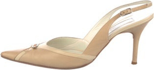 Christian Lacroix Leather Slingback Pumps Neutrals Pointed-Toes Buckle Closure at Ankles Unfortunately, due to restrictions, this item may not be eligible for shipping in all areas. | Christian Lacroix Leather Slingback Pumps in Neutrals, Women's IT 37.5 | 7.5