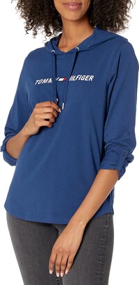 Tommy Hilfiger womens LONG ROLL UP SLEEVE HOODIE TEE W EMBROIDERY -  ShopStyle Activewear Tops