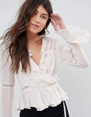 ASOS Design Wrap Top With Ruffle And Lace Insert