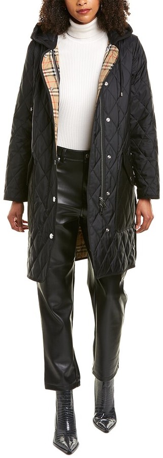 diamond quilted thermoregulated hooded coat