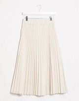 Thumbnail for your product : Stradivarius faux leather pleated skirt with front buttons in ecru