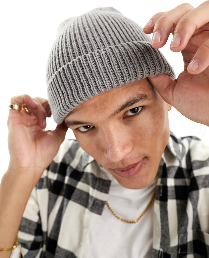 ASOS DESIGN fisherman ribbed beanie in gray - ShopStyle Hats