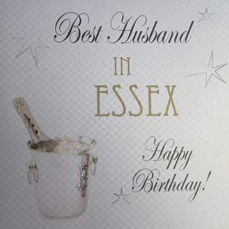 WHITE COTTON CARDS Best Husband in Essex Happy Birthday Handmade Town Birthday Card with Champagne Bucket Design, White