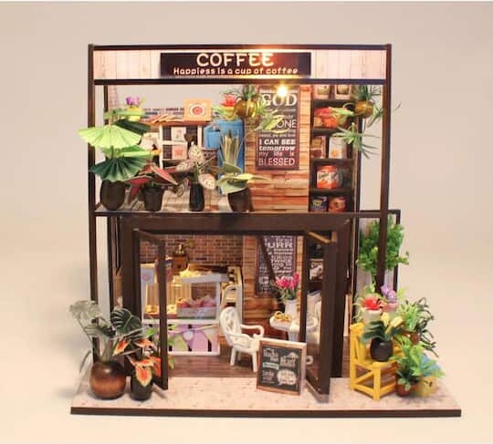 Wizardi Coffee House Miniature Dollhouse Roombox Kit