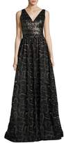 Thumbnail for your product : David Meister Sleeveless Mixed-Media Ball Gown, Gold/Black