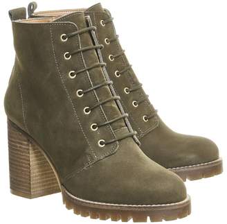 Office Loose Lipped Lace Up Ankle Boots Khaki Nubuck
