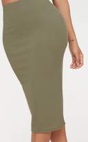 Thumbnail for your product : PrettyLittleThing Shape Khaki Ribbed Midi Skirt