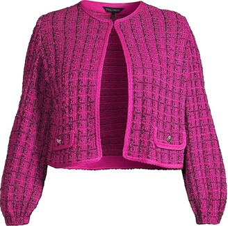 Plus Size Floral Burnout Notched Lapel Knit Jacket