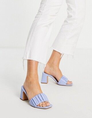 Stradivarius ruched strap heeled mule in blue - ShopStyle