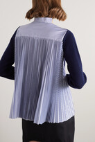 Thumbnail for your product : Sacai Wool And Striped Pleated Cotton-blend Poplin Cardigan - Blue