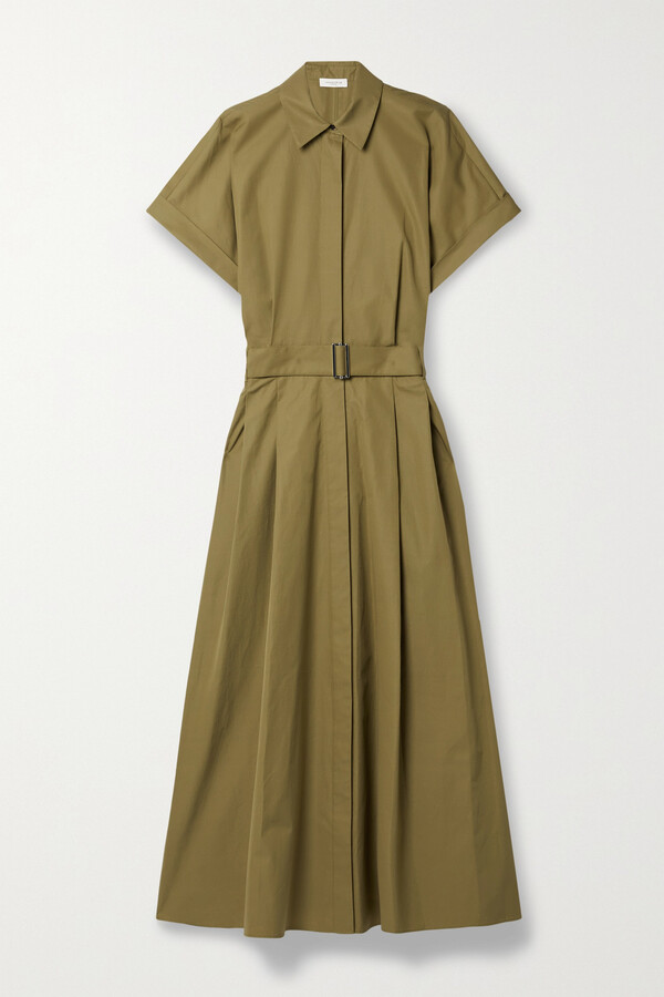 Lafayette148 Upland Belted Pleated Cottonpoplin Midi Shirt Dress