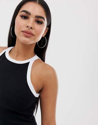ASOS DESIGN Petite crop top with tipped high neck in black