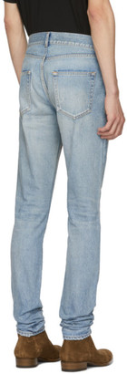 Saint Laurent Blue Worn Low-Rise Skinny Jeans