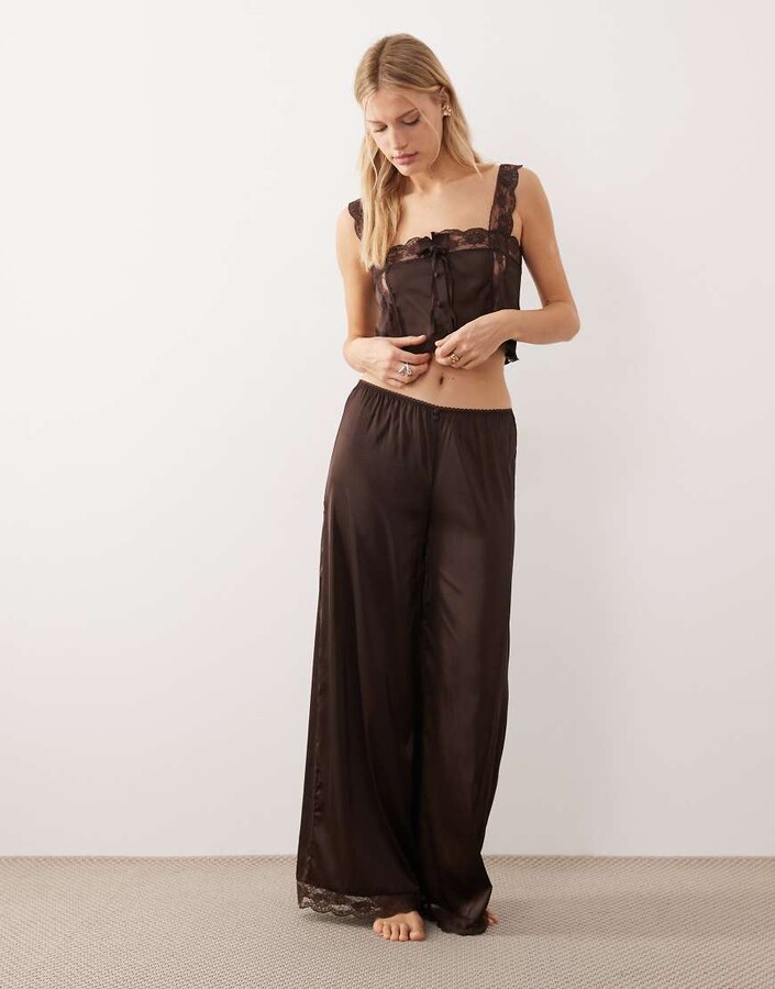 Kat The Label Cindy full length satin pants in espresso brown