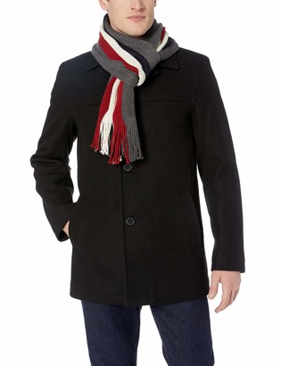 tommy hilfiger men's wool melton walking coat with attached scarf