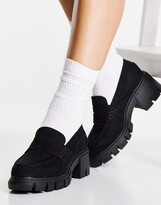 Thumbnail for your product : ASOS DESIGN Wide Fit Storm chunky mid heeled loafers in black