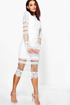 boohoo Boutique Lace Panelled Midi Dress