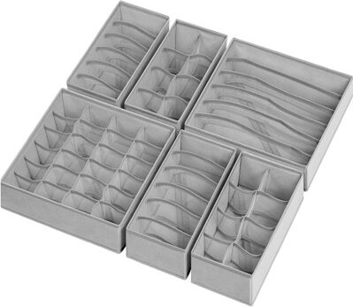 6 Pack Sock Underwear Drawer Organizer Dividers,Grey