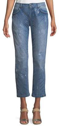 Escada Five-Pocket Straight-Leg Jeans w/ Sequin Detailing