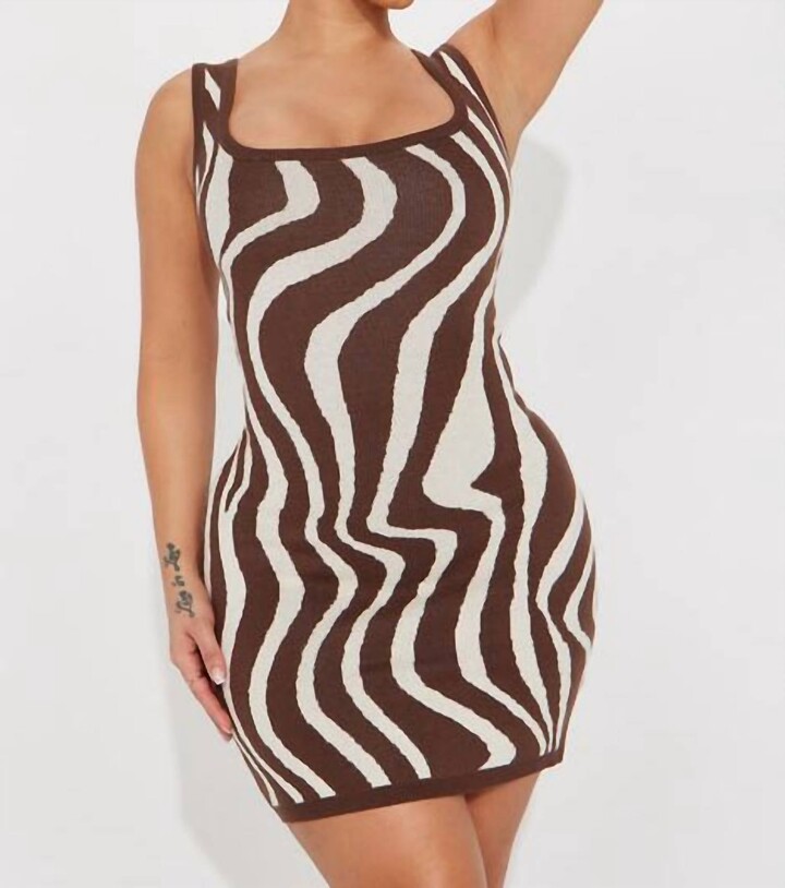 Bailey Rose Zebra Knit Mini Dress In Chocolate
