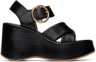 See by Chloe Black Leather Lyna Wedge Sandals