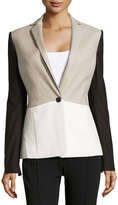 Thumbnail for your product : Halston Linen-Blend/Faux-Leather Colorblock Jacket, Flint/White/Black