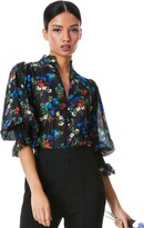 Thumbnail for your product : Alice + Olivia Ilan Smocked Sleeve Button Front Blouse