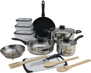 Basic Essentials 19-Piece Induction-Ready Stainless Steel Prep and Store Cookware Set