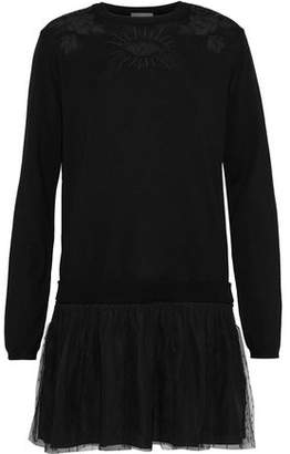 RED Valentino Embroidered Tulle-trimmed Wool And Point D'esprit Mini Dress