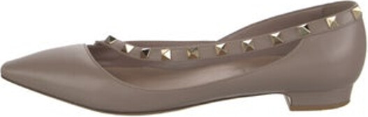Valentino Leather Ballet Flats Neutrals Rockstud Accents Semi-Pointed Toes with Studded Accents Buckle Closure at Sides Designer