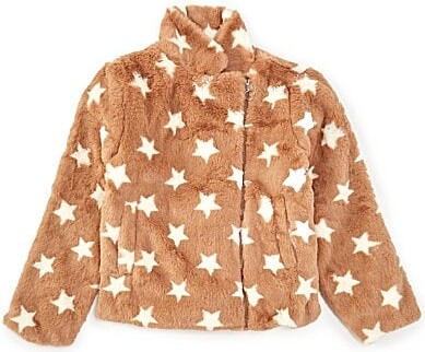 Urban Republic Big Girls 7-16 Faux Fur Moto Star Print Jacket