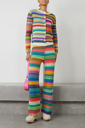 The Elder Statesman Ribbed Striped Cashmere Pants - Green - ShopStyle