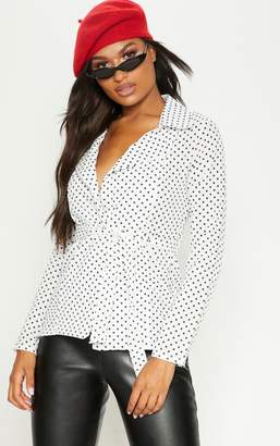 PrettyLittleThing White Polka Dot Belted Top