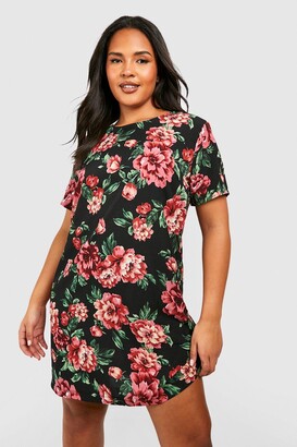 boohoo Plus Floral Cap Sleeve Shift Dress
