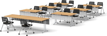 TeamWORK Tables 14 Person Training Meeting Seminar Tables with Modesty Panels and 14 Chairs Complete Set