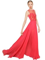 Thumbnail for your product : Elie Saab Embellished Tulle & Silk Georgette Dress