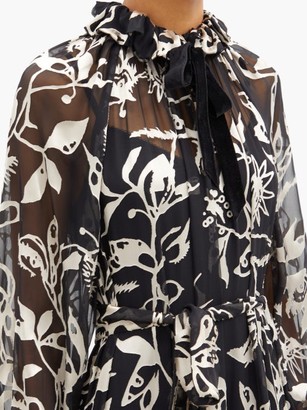 Zimmermann Ladybeetle Floral-devore Chiffon Dress - Black Multi
